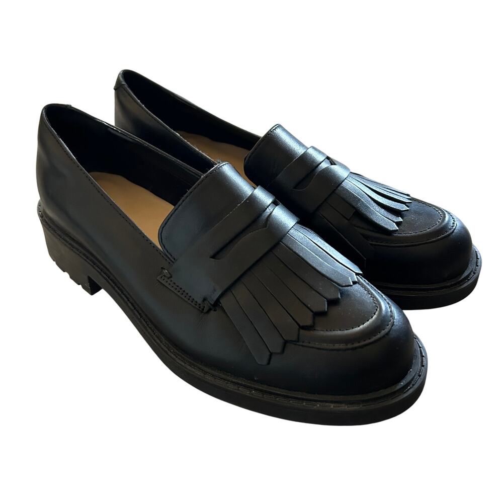 Clarks Womens Size 8 Black Leather Orinoco 2 Slip On Loafers Shoes Goth Preppy
